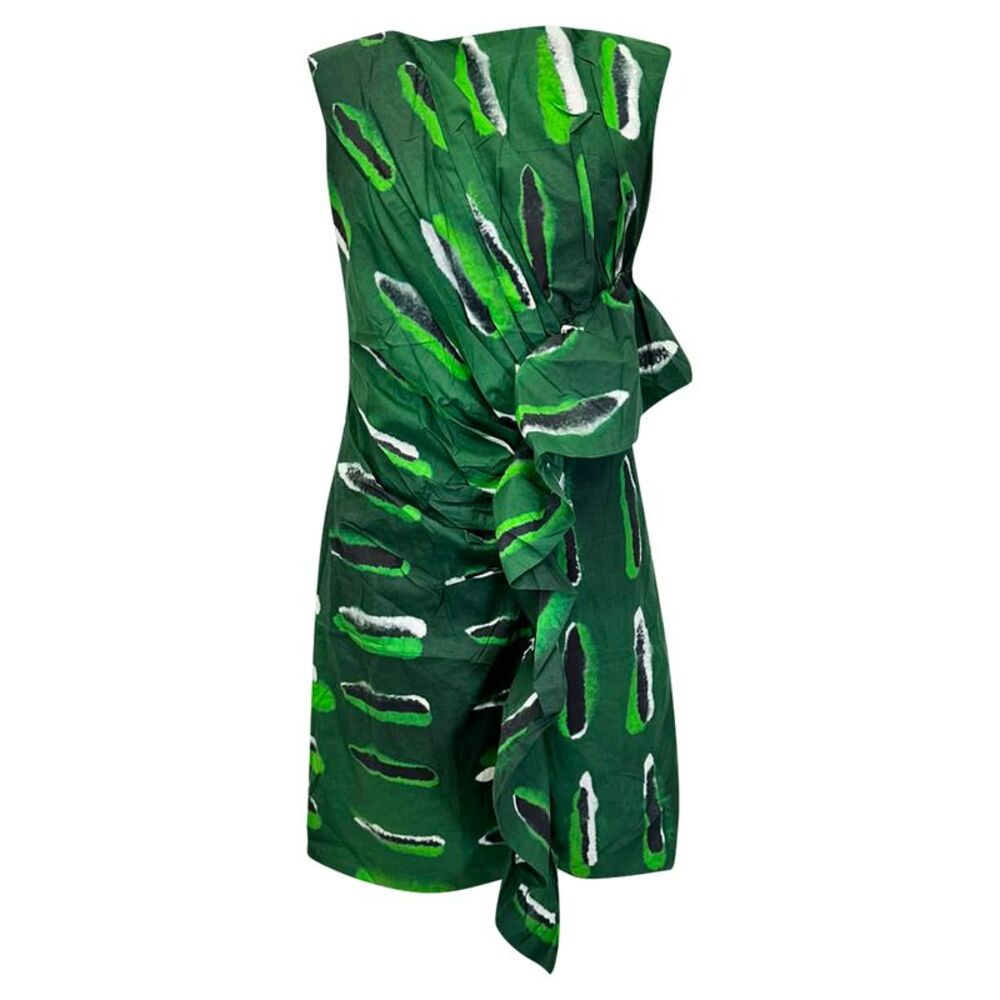 Dries Van Noten x Len Lye Ruched Abstract-Print Mini Dress in Green Cotton